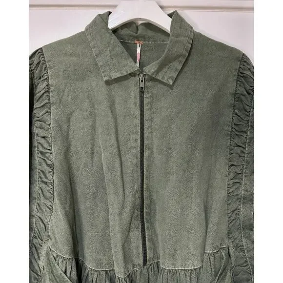 Free People Hampton Belted Mini Dress Crystal Kelp Cotton Size Medium NWOT Chic Mini